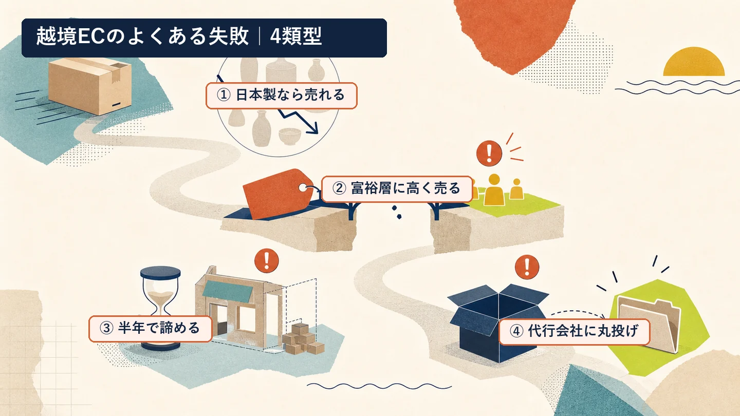 越境ECでよくある失敗4類型を示す図解